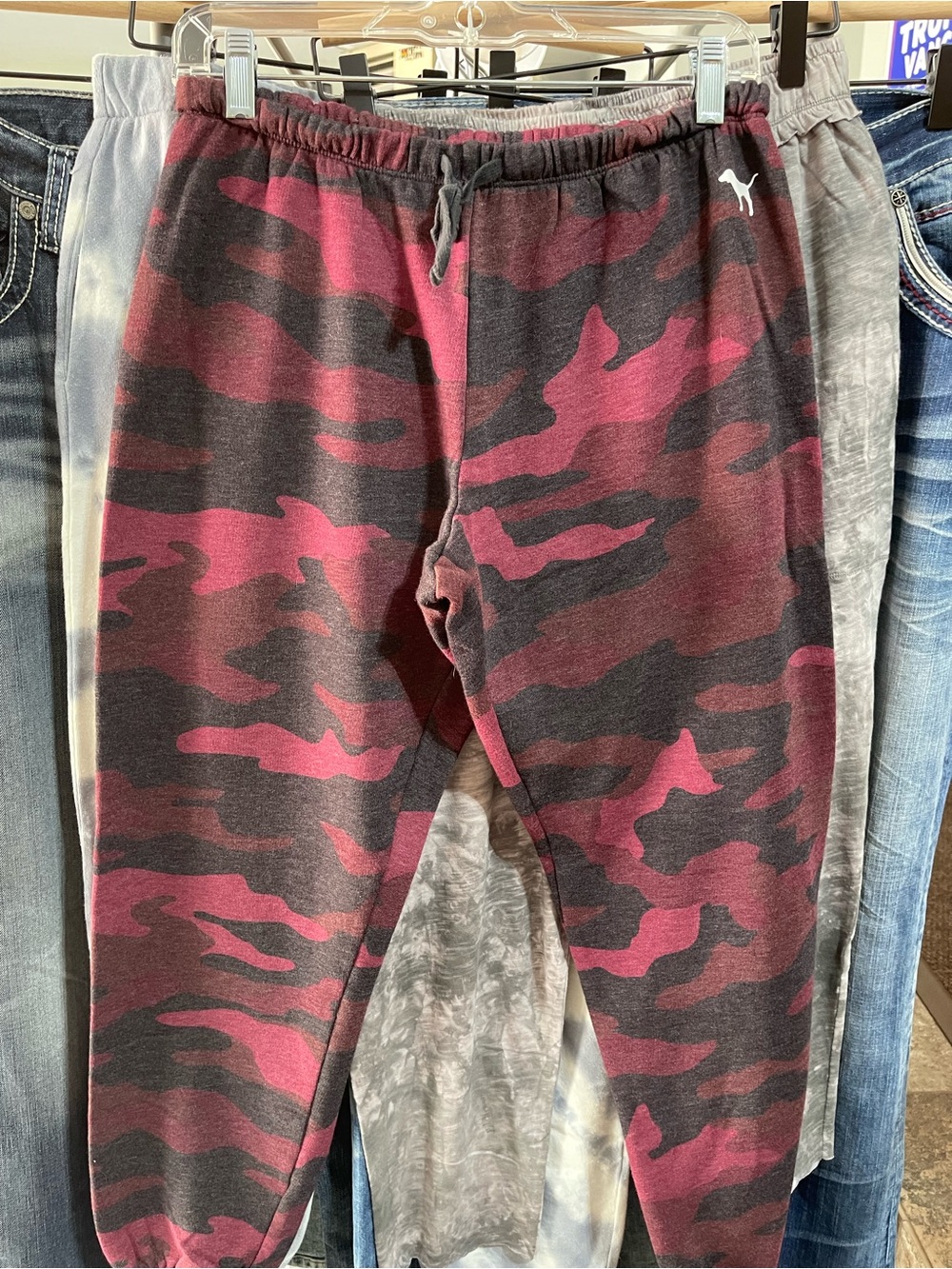 PINK Victoria's Secret Red & Black Camo Joggers